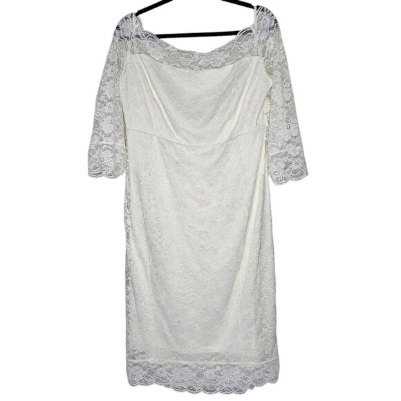 Torrid 26 Ivory Off Shoulder Bodycon Lace Midi Dress Wedding Special Occasion - Picture 2 of 7